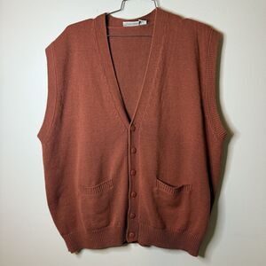 Vintage 90s Haband Men’s Sweater Vest 2XL Orange Brown Grandpa Streetwear